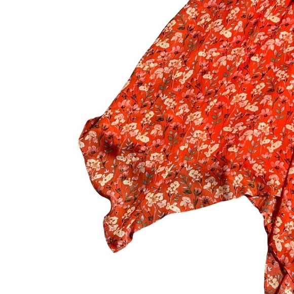 Sam Edelman Orange Floral Print Sleeveless Smocked Handkerchief Midi Dress 12 - Picture 4 of 8